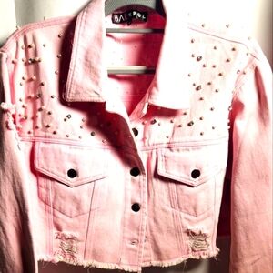 Baby Pink Jean Jacket with Pearls and Rhinestones 🩷🩷 Worn One Time